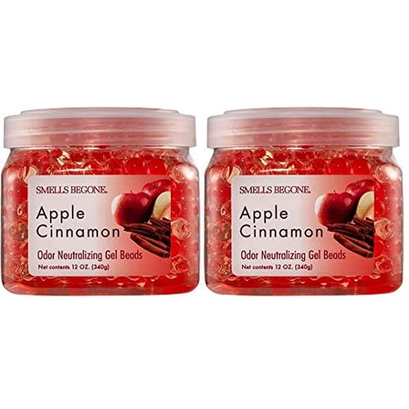 SMELLS BEGONE 12 oz Odor Eliminator Gel - Air Freshener- Absorbs & Eliminates Odor in Bathrooms, Basements, Cars, Boats, RVs & Pet Areas - Made with Essential Oils - Apple Cinnamon Scent (2-Pack)