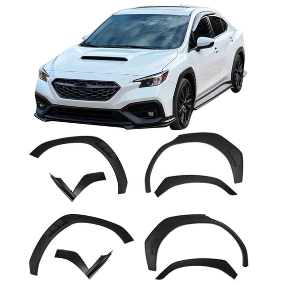 Ikon Motorsports Fender Flares Compatible with 2022-2026 Subaru WRX PP Matte Black Wheel Flare Cover Protector Set 8 Pcs Front & Rear