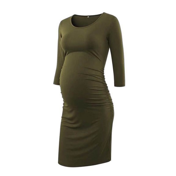 gakvbuo Maternity Dress For Photoshoot Summer Dress For Baby Shower Woman Solid Long Sleeve Breast-Feeding Pregnant Nursing Dress