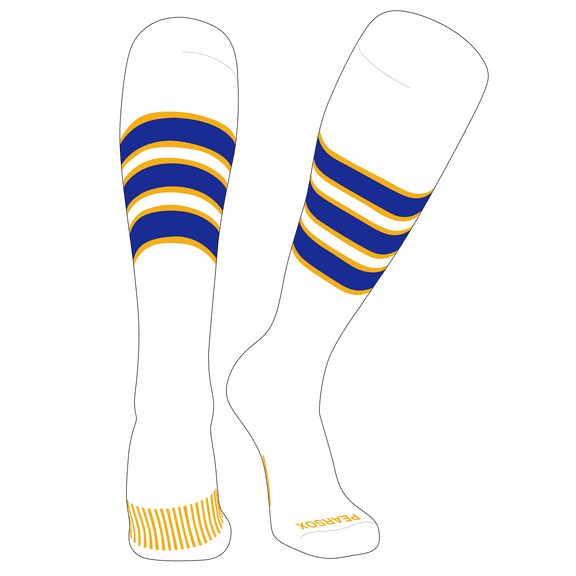 PEAR SOX Striped OTC Baseball, Softball, Football Socks (C) White, Gold, Royal (XS)