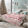 thumbnail image 4 of Manta PAVILIA con forma de copo de nieve rojo y blanco con diseño de reno navideño, 4 of 9