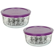 Pyrex (2) 7201 4-Cup Day of the Dead Skeletons Glass Dish & (2) 7201-PC Purple Plastic Lid Set (2-Pack)