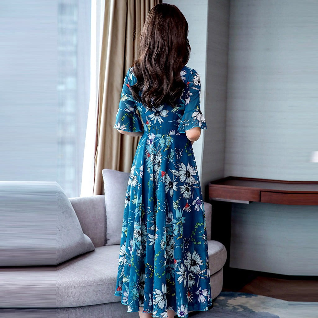 AVATARSS Women's Casual V Neck Long Shirt Dress Elegant