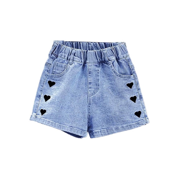 Jean Shorts Girls Straight Leg Kids Elastic Waist Embroidered Shorts Girls Summer Outfits Girls Clothes 9-10 Years