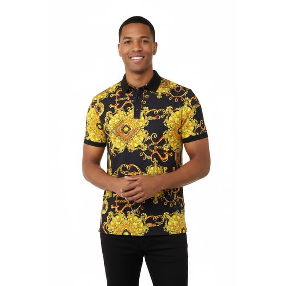 Mens PLATINI Sports Polo Shirt With Rhine Stones Fancy Chains DPP8236 Black