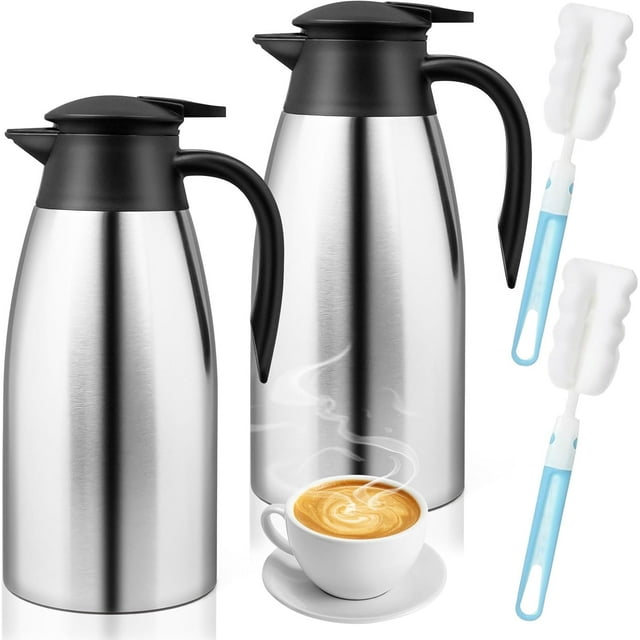 68oz Thermal Coffee Carafe Airpot Insulated Coffee Urn,2 Pcs Stainless Steel Vacuum Coffee Pot Flask Double Walled Insulated Beverage Dispenser for Hot Water Tea Coffee,Keep 12 H Hot,24 H Cold