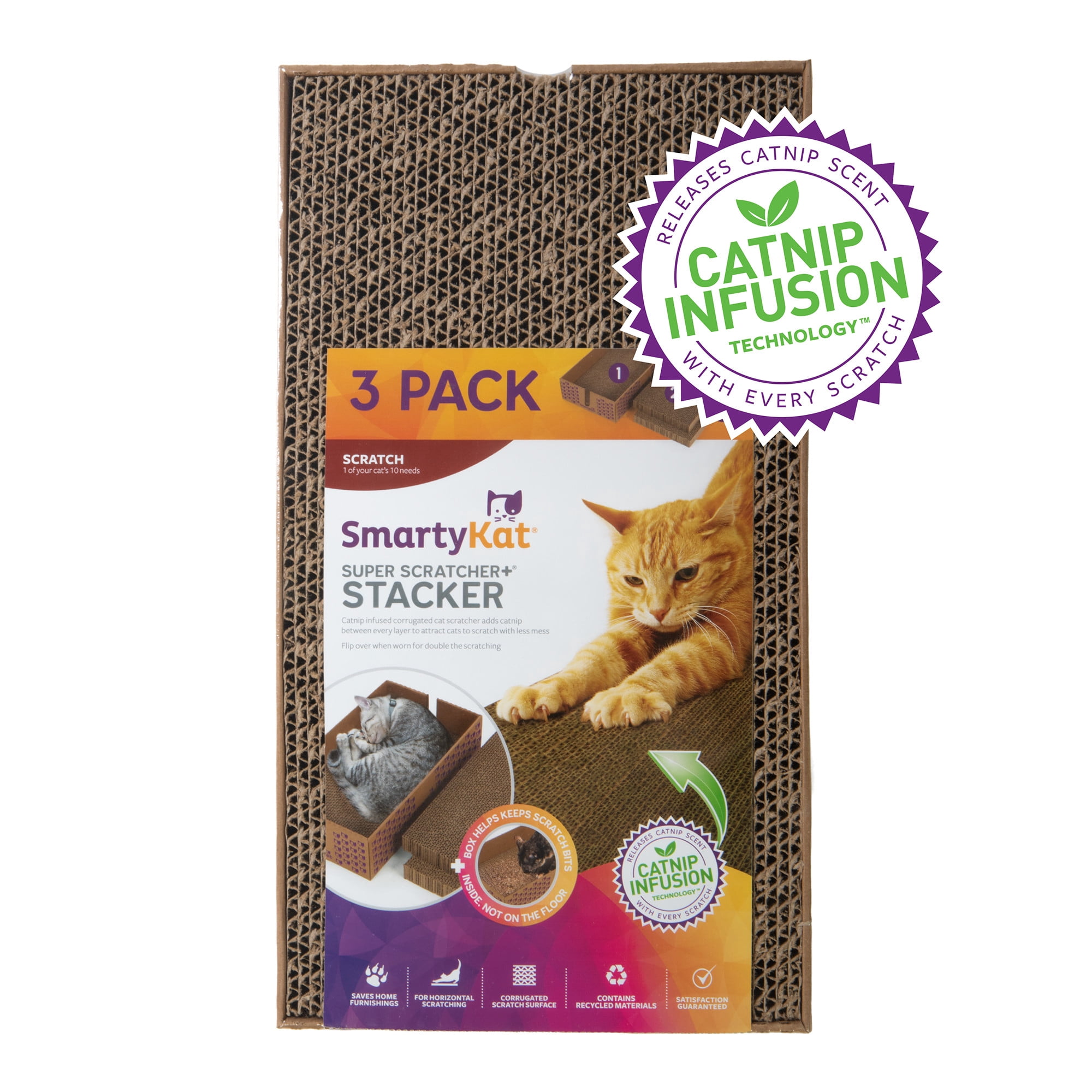 SmartyKat SuperScratcher+ Stacker Catnip-Infused Cardboard Corrugate Cat Scratcher Lounger
