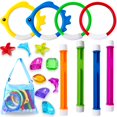 thumbnail image 1 of Juguetes de natación para buceo en piscina YUJUN, 18 piezas para niños con bolsa de almacenamiento, 1 of 7
