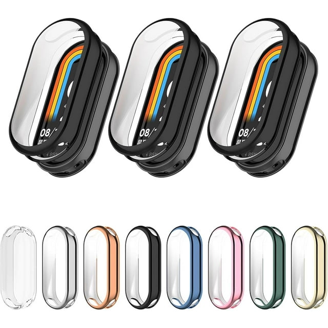 KOMI 3 Pack Compatible with Mi Band 8 Screen Protector Case, 3D Curved Soft TPU Protective Film Cover Full Coverage HD Anti-Scratch Guard Bumper Frame Black