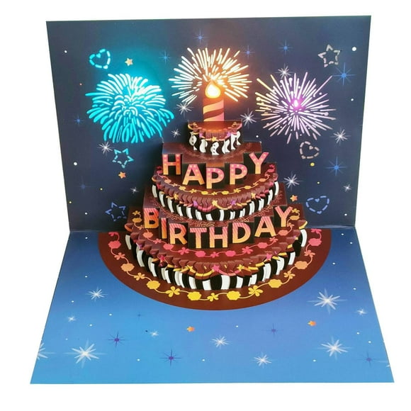 Happy Birthday Music Lighting Three Greeting Card Singing Birthday Card Hollow Paper Carving Gift 3D Birthday Card