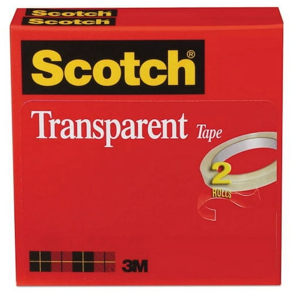 Scotch Transparent Tape, 3" Core, 0.5" X 72 Yds, Transparent, 2-Pack