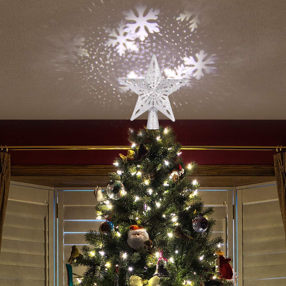 Gold, 8 Plastic Glitter Star for Festive Christmas Decor Holiday Ornament or Home Decor Glitter Christmas Tree Topper Shatter Proof Christmas Tree Decoration Treetop