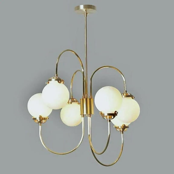 Mid Century Modern Bubble Gooseneck Globe Chandelier – Brass Frame Glass Globe Design Pendant Light Fixture, Handcrafted Ceiling Lamp