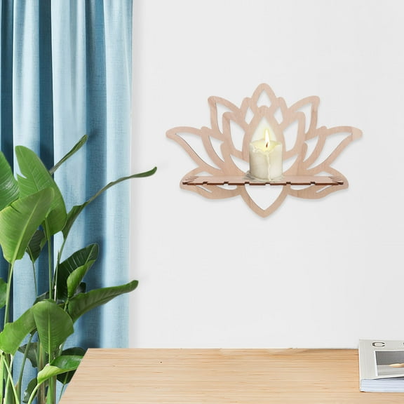 Worgeous Wooden Decorative shelf for Bedrooms with Hollow Design and Beige Color Perfect for Candle Display and Small Items Storage
