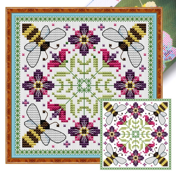 Hilo Algodón Ecológico Bordado Parcial Arte Punto Cruz Impreso 14CT 16x16cm