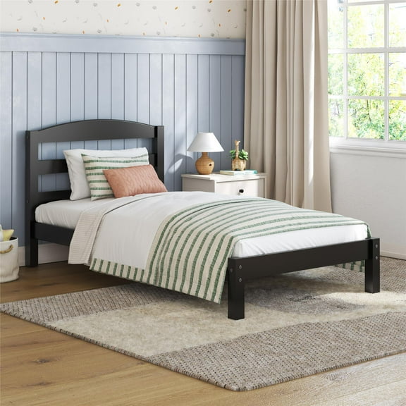 Better Homes & Gardens Leighton Bed, Full Size Wood Frame, Black