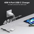 thumbnail image 2 of Bloque de cargador USB C, 40 W, 4 puertos, PD+ QC, paquete de 3, blanco, 2 of 7