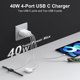 thumbnail image 2 of Bloque de cargador USB C, 40 W, 4 puertos, PD+ QC, paquete de 3, blanco, 2 of 7