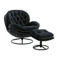 thumbnail image 3 of Swivel Accent Chair with Ottoman Set, Modern Velvet Lounge Chair with Footrest and Metal Base, Comfy Leisure Sofa Chair with 360 Degree Swiveling for Living Room Bedroom Home Office, Black, 3 of 7