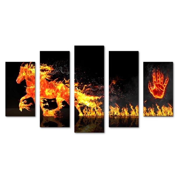 Cuadro Decorativo Para Sala Comedor Y Recamara Caballo De Fuego Minimalista Moderno Elegante Juego De 5 Piezas Cuadros Abigail