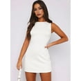 thumbnail image 2 of Women'S Summer Sleeveless Boat Neck Mini Dress Slim Fit Party Club Bodycon Dresses Cream White XL, 2 of 5