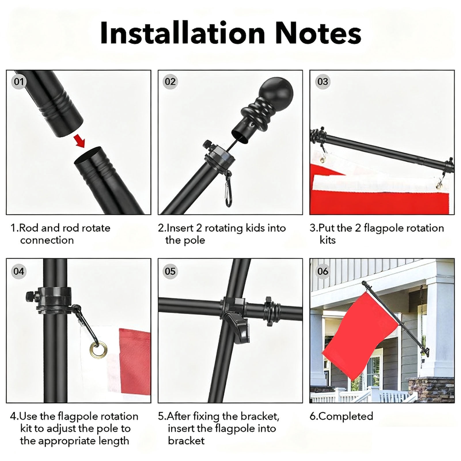Riousery Flag Pole Heavy Duty Carbon Steel Anti Tangling 2 Mounting Angle Adjustable Flag Pole Kit for Outside House 45 inches / 114.3 cm[cite: 1]