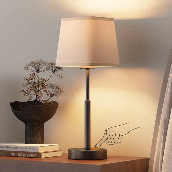 16in Cordless Table Lamp, Rechargeable Dimmable Bedside Lamp, Portable Fabric Shade Desk Lamp for Bedroom, Black