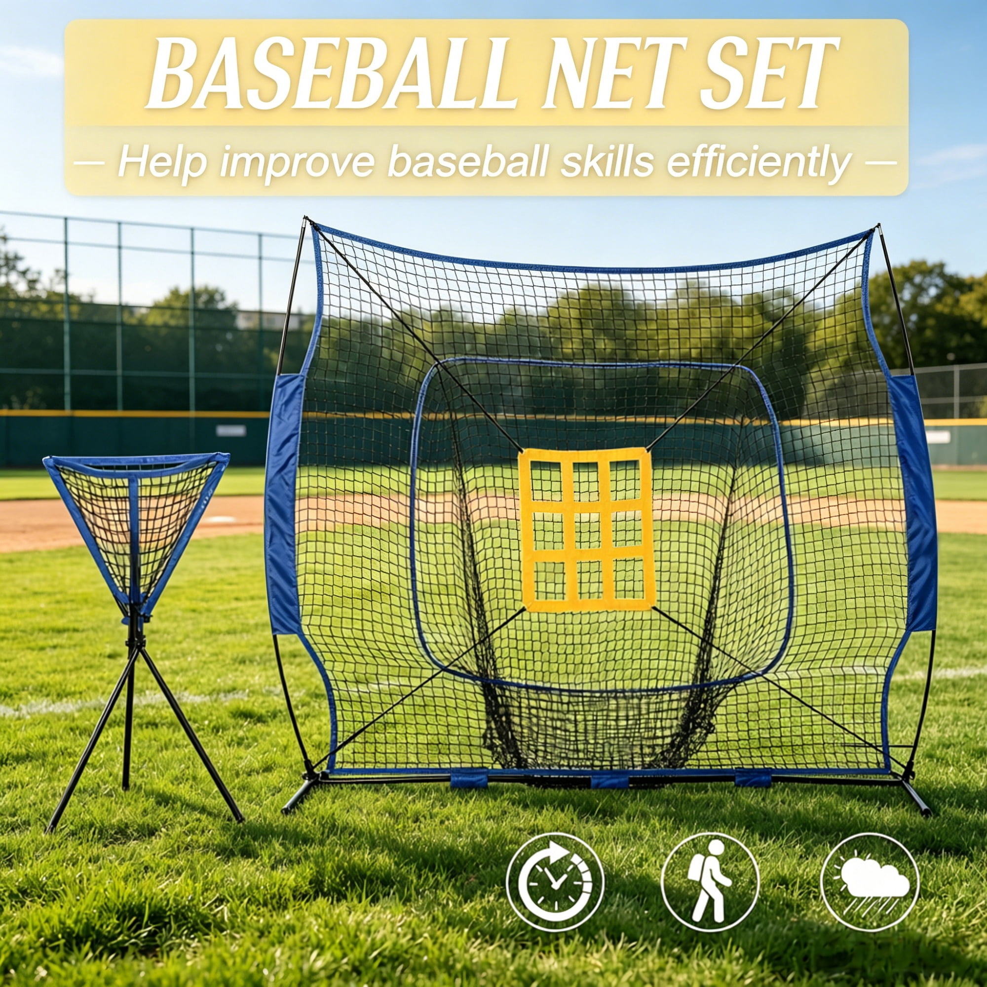 Baseball Hitting Net Set with Adjustable Batting Tee, 120-Ball Caddy & 12 Baseballs, Portable Steel Frame Softball Practice Net with Carry Bag for Backyard Training