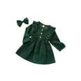thumbnail image 3 of Baby Girl Dress, High-Waist Midi, 12 18 24M 3 4 5Y Long Sleeve Round Collar Ruffle Buttons Princess Pleated Fall Skirt Headband, 3 of 10