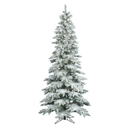 Vickerman 10' Flocked Utica Fir Slim Artificial Christmas Tree with 700 Warm White LED Lights