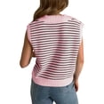 thumbnail image 3 of Sleeveless Striped Print Turn-Down Collar V-Neck Casual Knit Vest Tops, 3 of 3