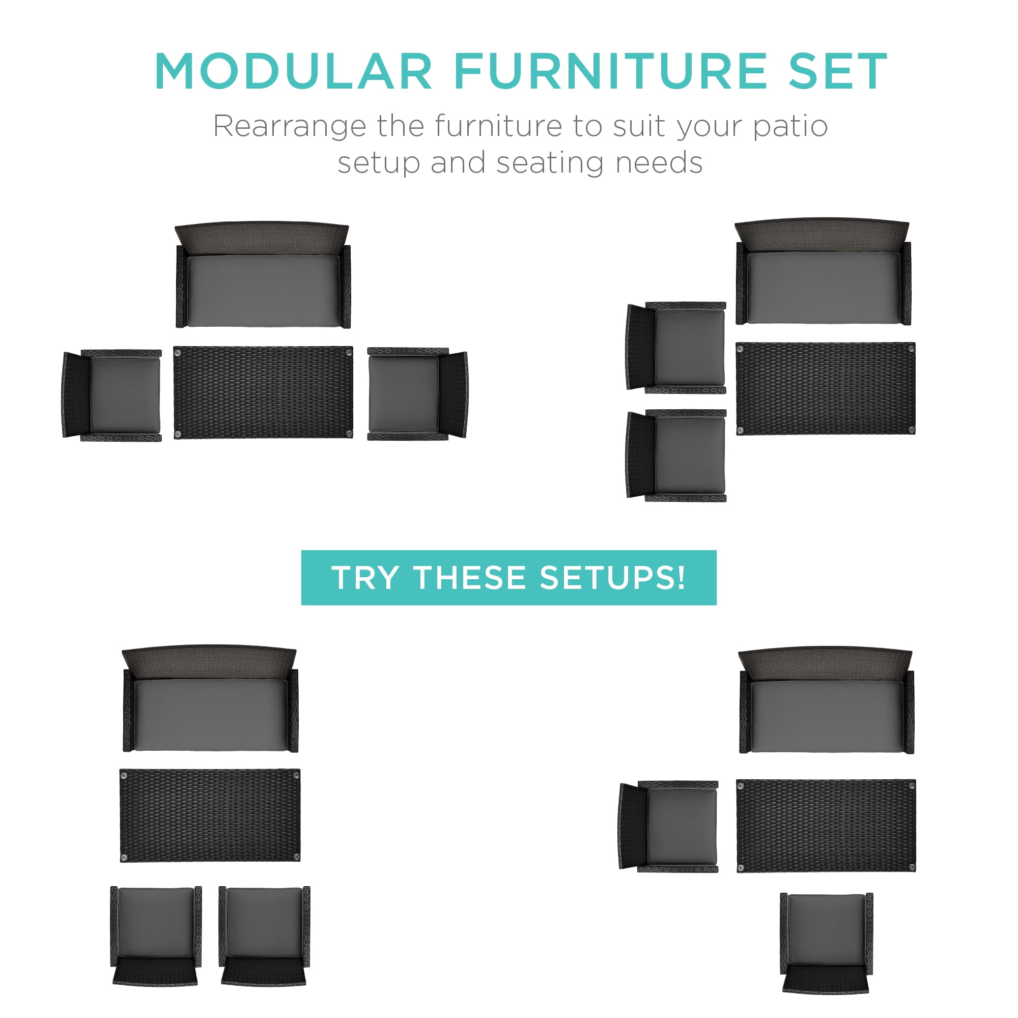 Best Choice Products 4-Piece Outdoor Wicker Patio Conversation Furniture Set w/ Table, Cushions - Black/ Gray
