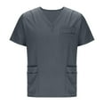 thumbnail image 4 of FRSASU Men's V-Neck Short Sleeved Shirt and Elastic Drawstring Waist Pants with Pocket Protective Workwear Set Dark Gray, 4 of 9