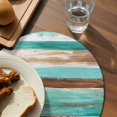 thumbnail image 3 of Turquoise Brown Round 13 Inch Placemats Set of 8, Watercolor Modern Abstract Striped HeatResistant Non Slip Place Mats for Dining Table, Wipeable Braided Kitchen Table Mats for Housewarming, 3 of 9