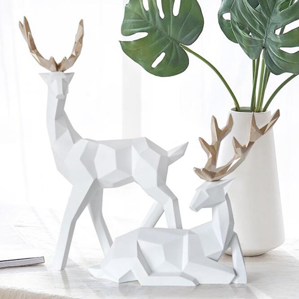 1 par de estatuas geométricas de ciervos, esculturas de alces de animales, artesanías de resina hechas para escritorio, sala de , mueble B_Blanco Macarena Estatua de ciervo
