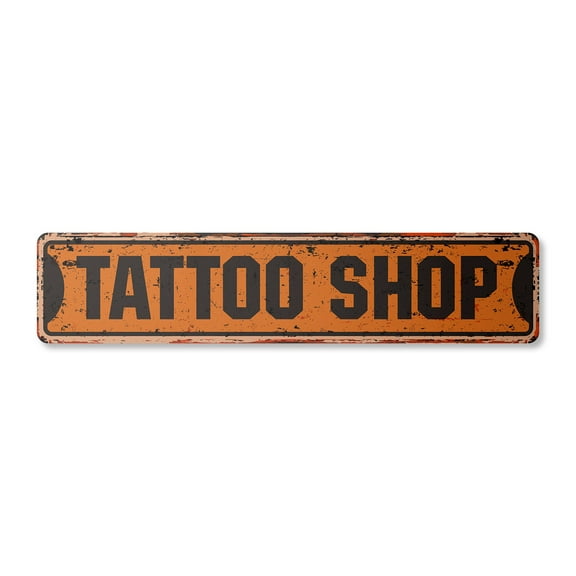 TATTOO SHOP Vintage Plastic Street Sign new signs tattoos ink guns | Indoor/Outdoor |  18" Wide