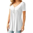 thumbnail image 2 of Liher T-shirt for Women Dressy Tops V Neck Short Sleeve Zipper Front Blouse White Summer Tee Shirts Clothes Size XL, 2 of 3
