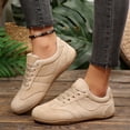thumbnail image 2 of Domzle Women's Fashion Sneakers Casual Walking Shoes Lace Up Tennis Shoes Low Top, Comfortable, Lightweight, Slip on, Faux Suede, Non-Slip, Work Daily Beige, 2 of 8