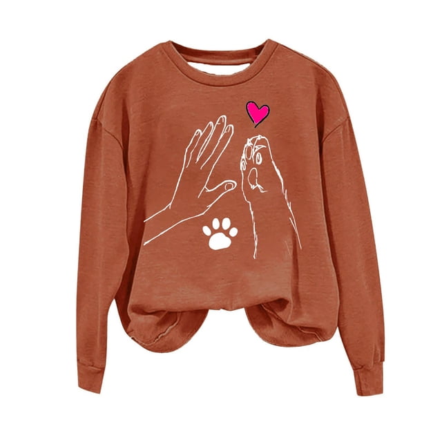 RKSTN Sweat-Shirt Chandail en Molleton pour Femmes Col Rond Imprimé Ample Manches Longues Sans Capuche Hauts Blouse Tenues d'Automne