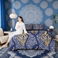 thumbnail image 4 of Erosebridal Navy Gold Paisley Twin Bedding Sets, Hippie Bohemian Bedding Comforter Set, Black Reversible 7pcs, 4 of 6