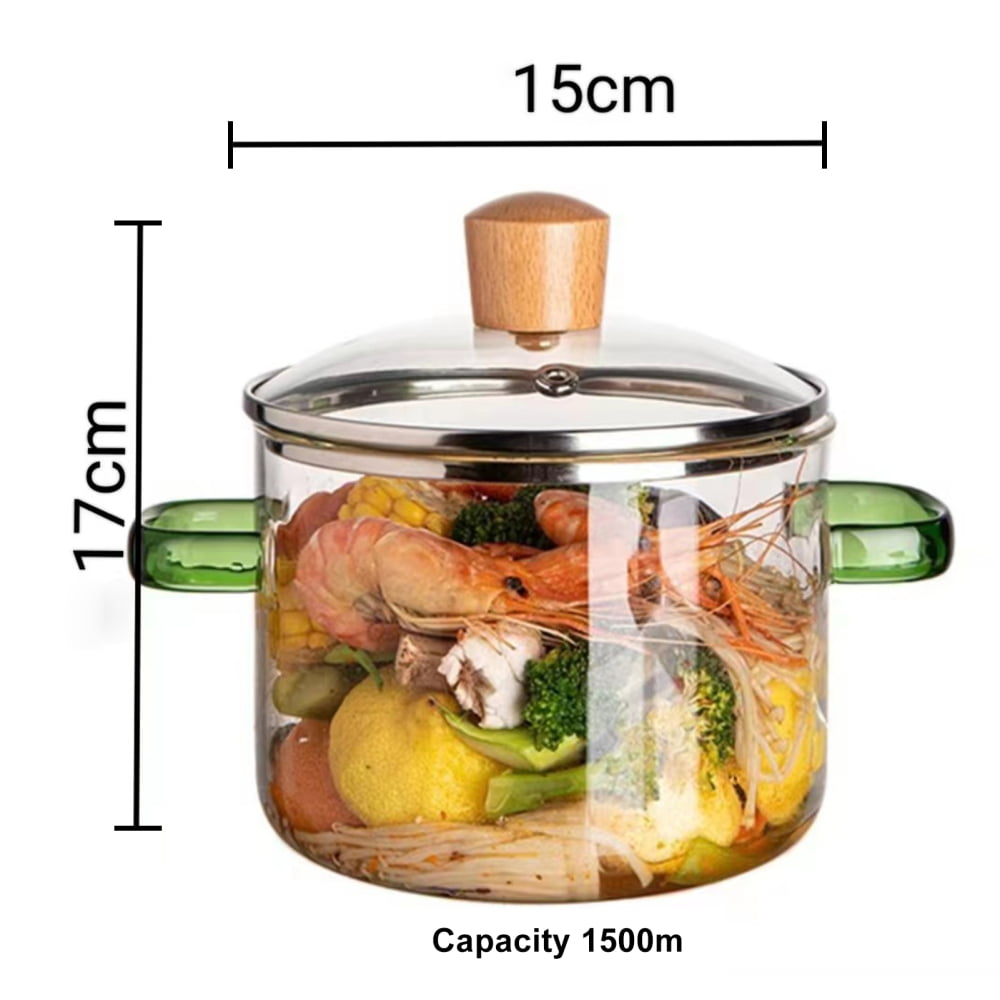 Clear Glass Cooking Stovetop Pots Dust-proof Ergonomic with Handle design  for Pasta Noodle Soup Milk Baby Food 1350ml 