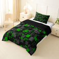 thumbnail image 2 of Homewish Modern Geometric Twin Comforter Sets,Black Green Checkered Bedding Set,Black Reversible,2pcs,1 Comforter and 1 Pillowcase, 2 of 7