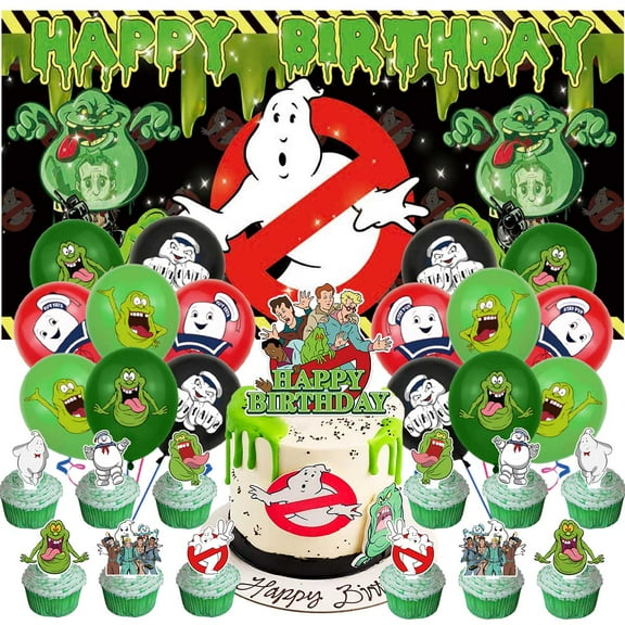 Ghostbusters Party Decorations Set Kit Balloons Birthday Decor Cake Topper Fans Banner Backdrop