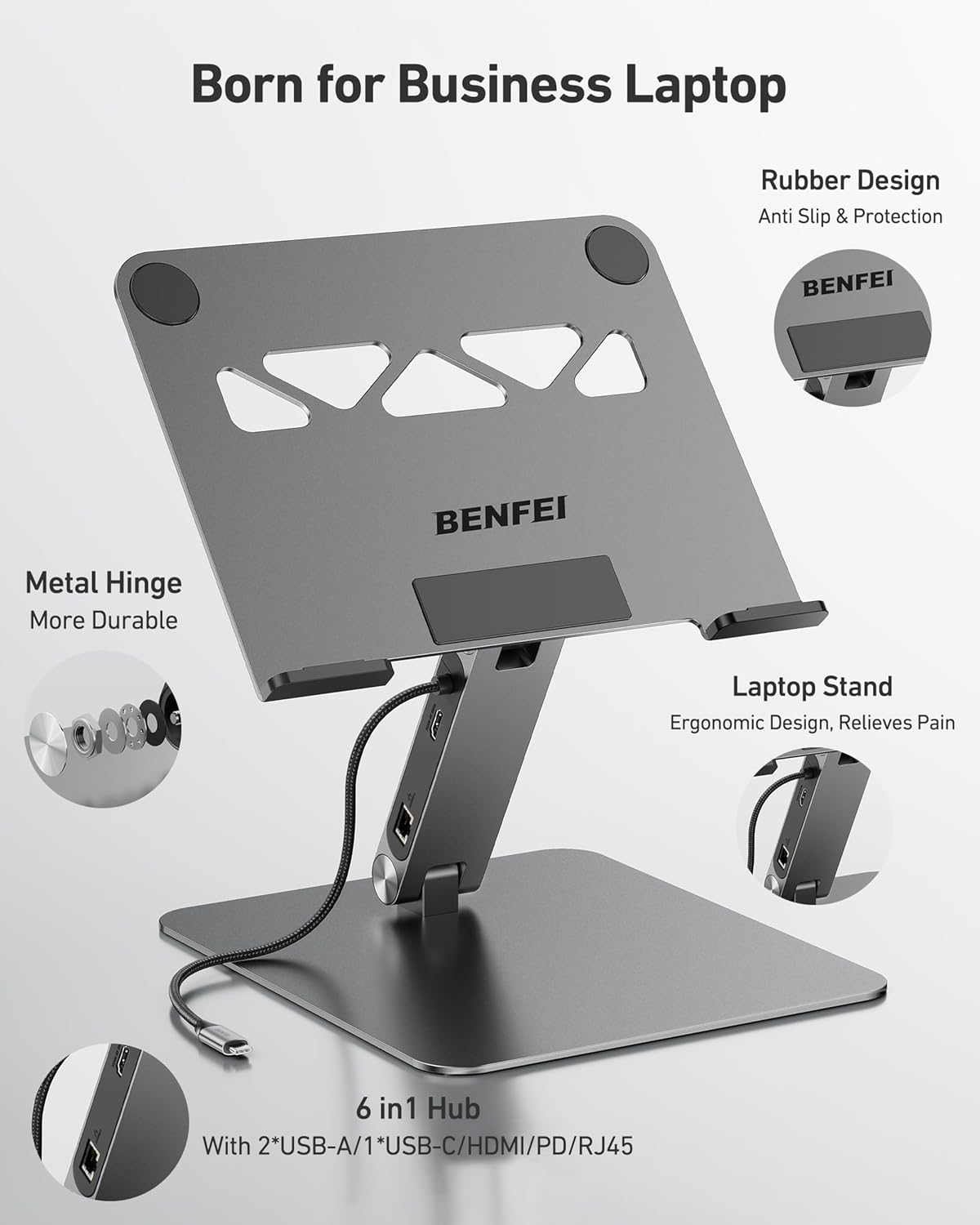 Docking Station USB-C 8 In 1 Con Supporto Ergonomico Per Laptop, 4K HDMI, PD 100W, In Alluminio, Argento