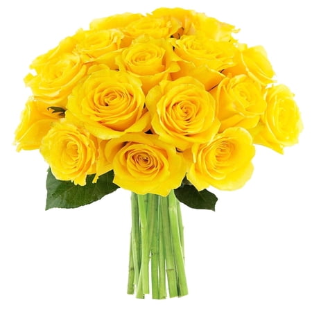 KaBloom : 18 Yellow Roses 3 Greens Next-Day Delivery Gift for Every Occasion.