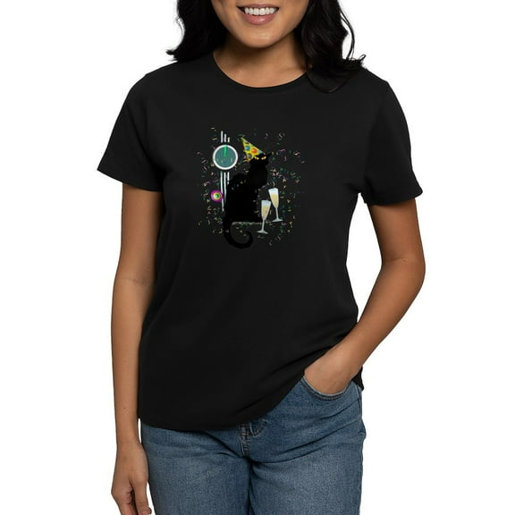 CafePress - Chat Noir New Years Party Countdown T Shirt - Women's Traditional Fit Dark T-Shirt