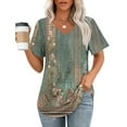 thumbnail image 2 of DecSea Womens Printed T Shirts V Neck Short Sleeve Casual Tops Loose Fit Basic Tees with Curved Hem, 2 of 5