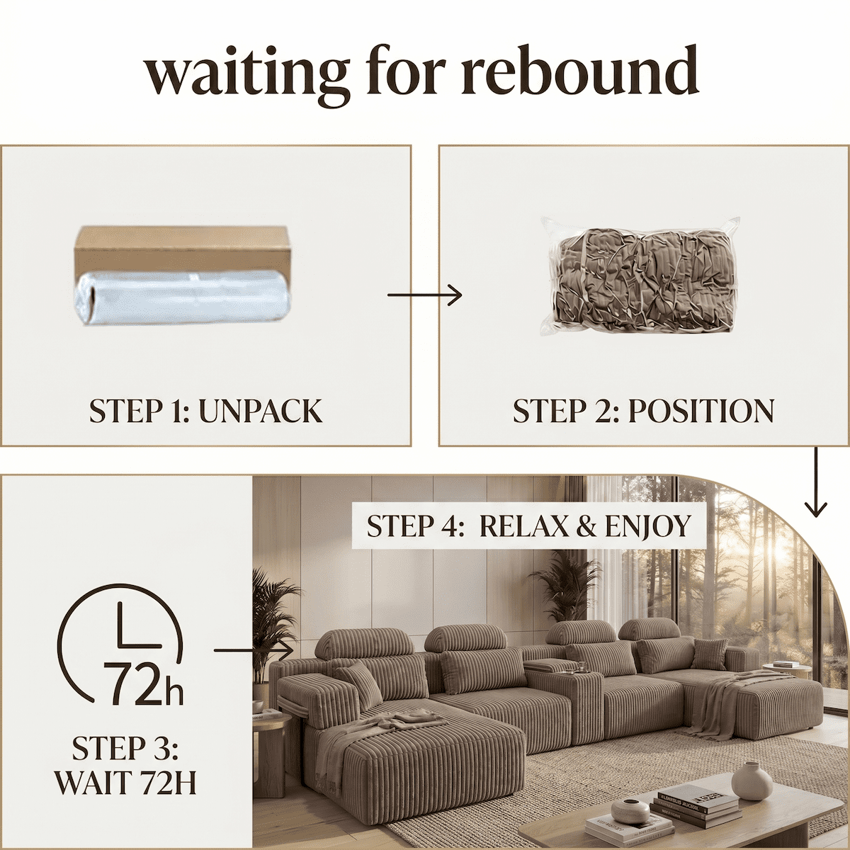 Xiweot Cloud Couch Modular Sectional Sofa, 146" Oversized 6 Seat U Shaped Convertible Couch with Chaise, Cup Holders & Storage, Corduroy Comfy Upholstered Deep Seat Sofa for Living Room, Coffee