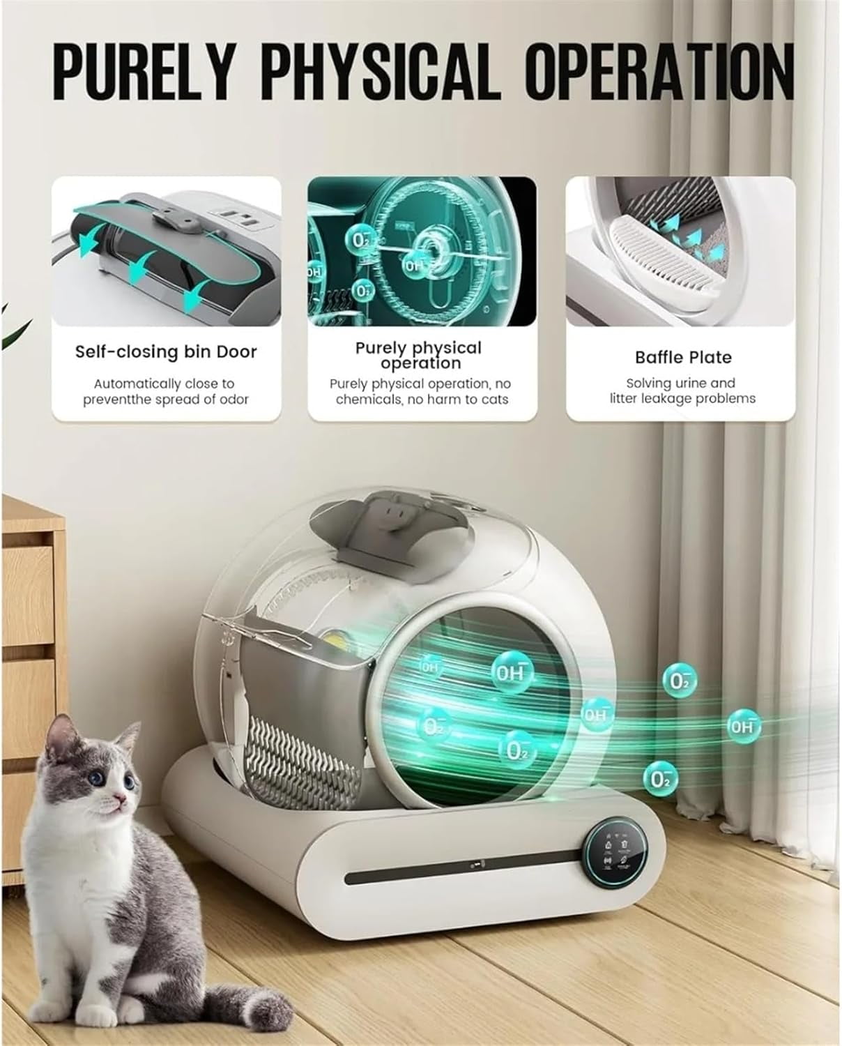 65L Automatic Smart Cat Litter Box Self Cleaning Fully Enclosed Cat Litter Box Pet Toilet Litter Tray Pet Products(Ti Pro with APP)