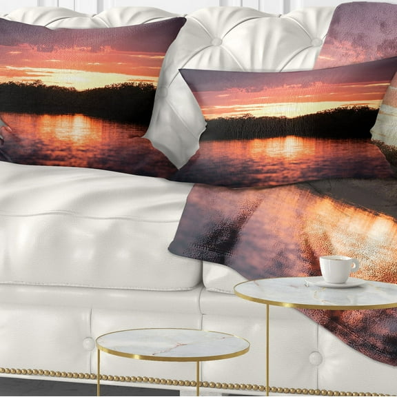 Designart Sunset on Tropical Lagoon - Landscape Printed Throw Pillow - 12x20